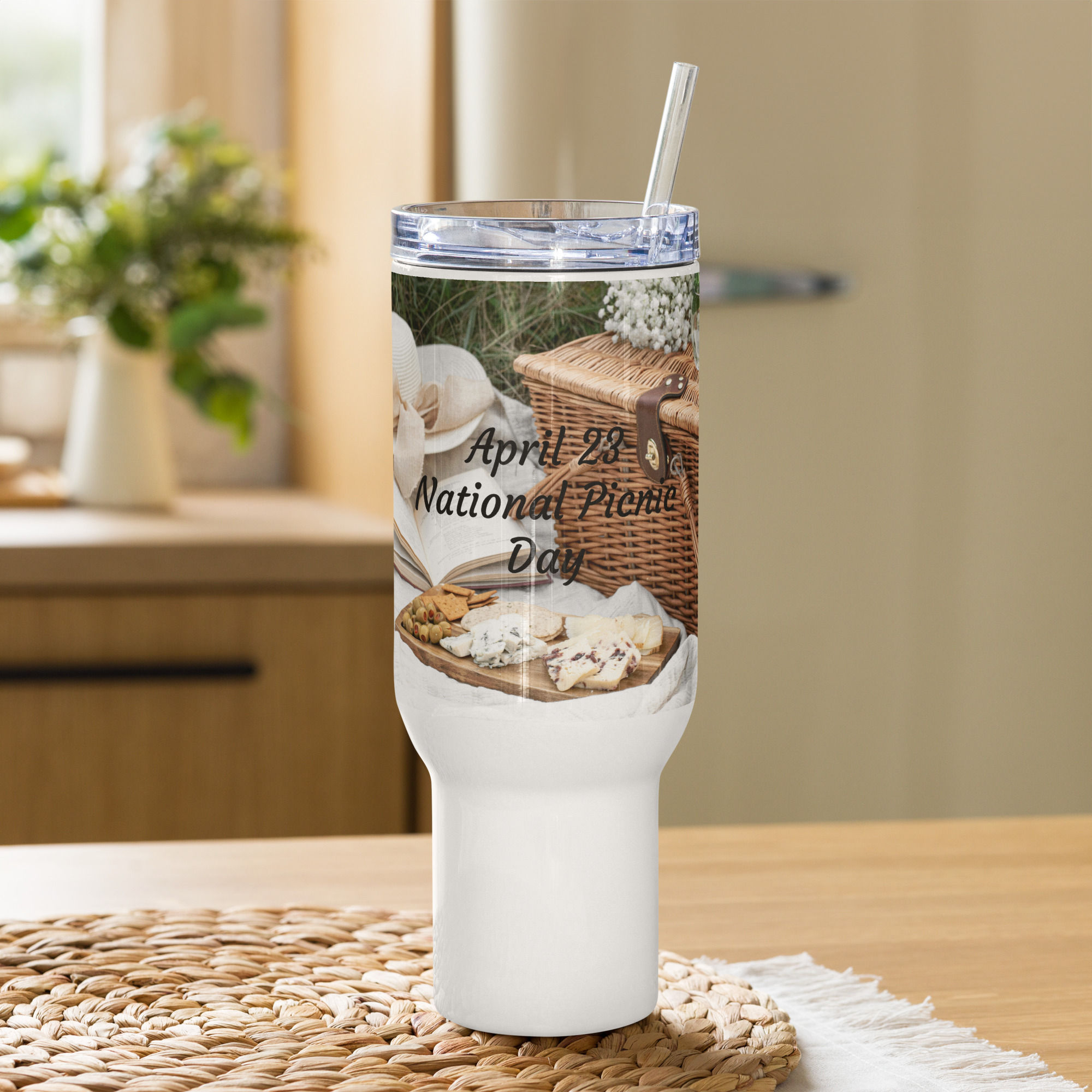 Travel mug with a handle April 23 National Picnic Day