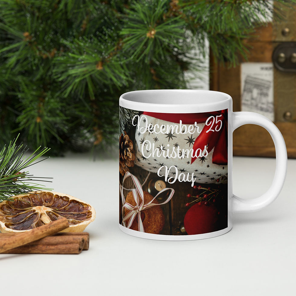 White glossy mug December 25 Christmas Day