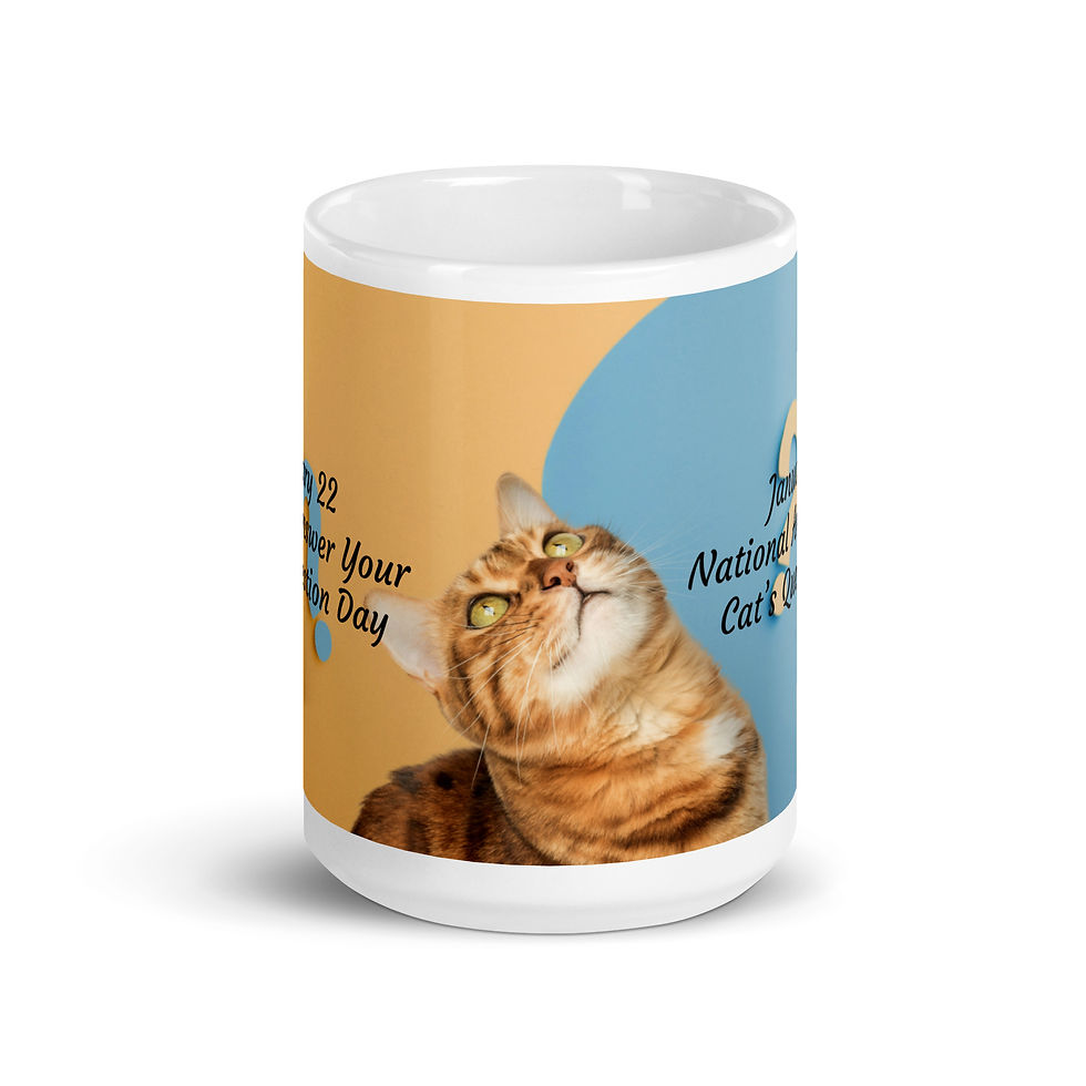 Thumbnail: White glossy mug January 22 National Answer Your Cat's Question Day