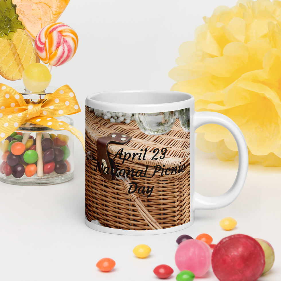 White glossy mug April 23 National Picnic Day