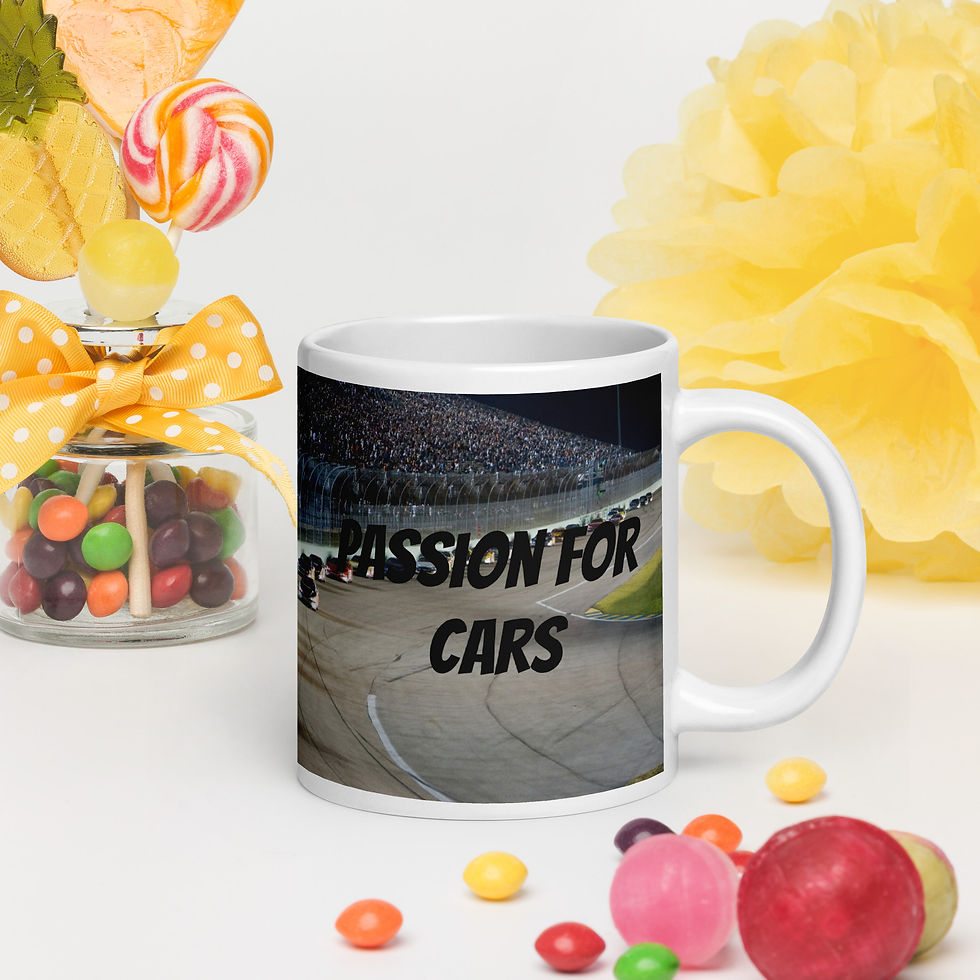 White glossy mug Passion for cars