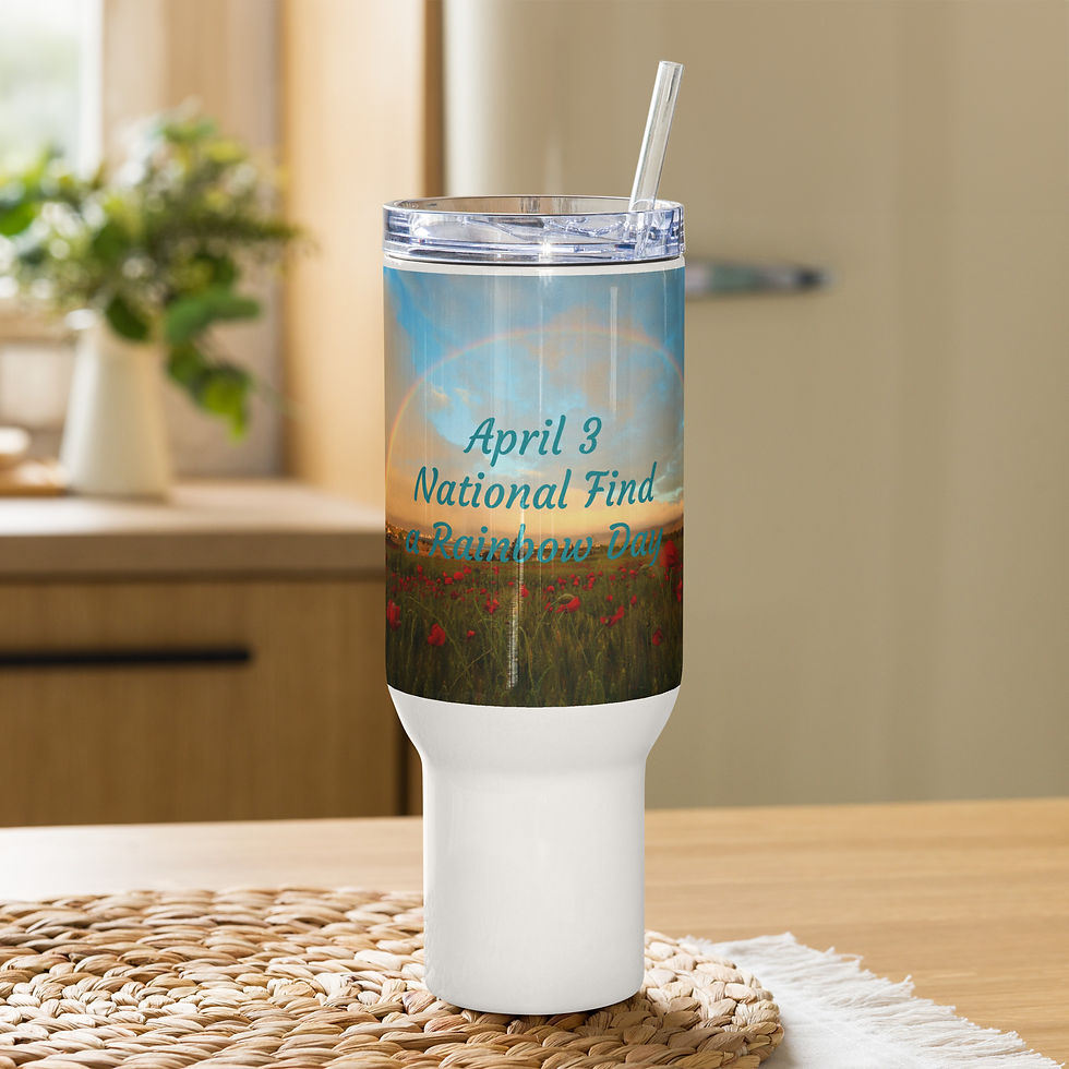 Travel mug with a handle April 3 National Find a Rainbow Day