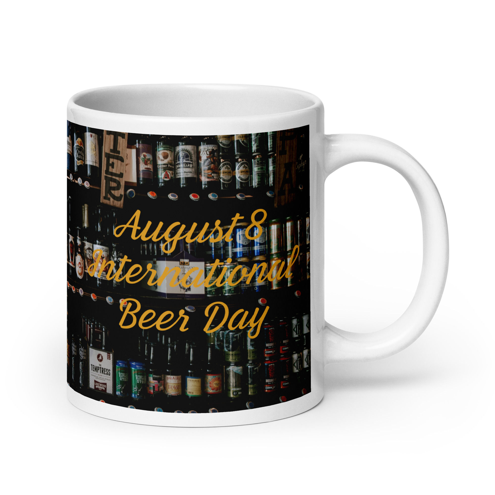 White glossy mug August 8 International Beer Day