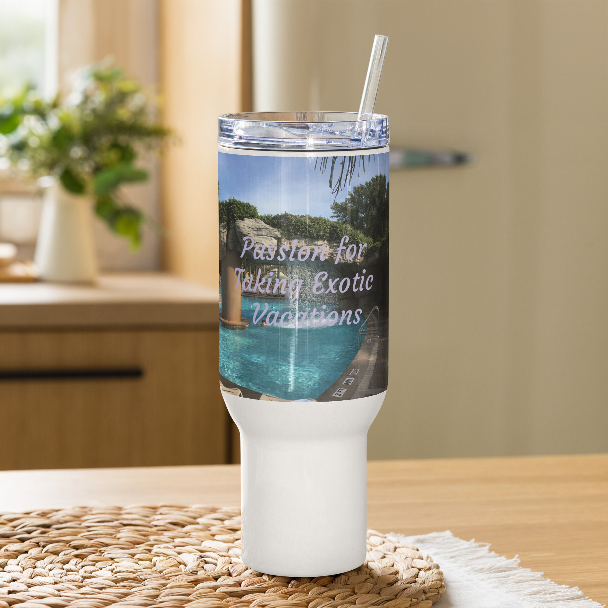 Travel mug with a handle Passion for Taking Exotic Vacations