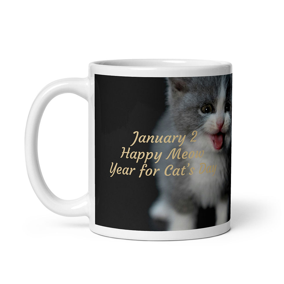 Thumbnail: White glossy mug January 2 Happy Meow Your for-Cat's Day