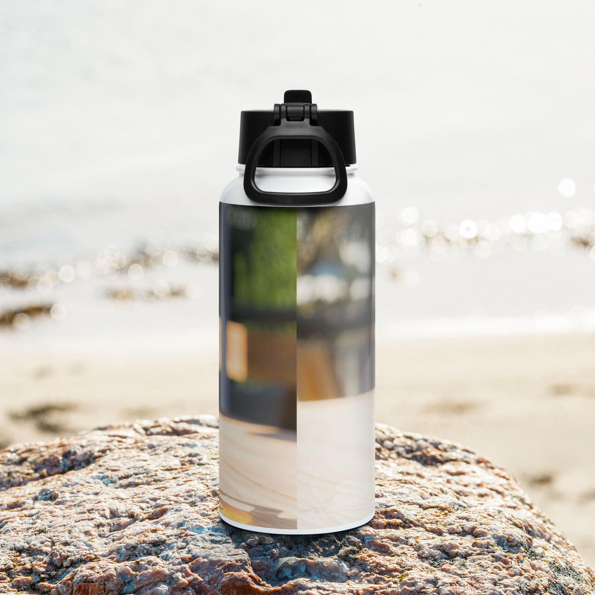 Stainless steel water bottle with a straw lid April 7 National Beer Day