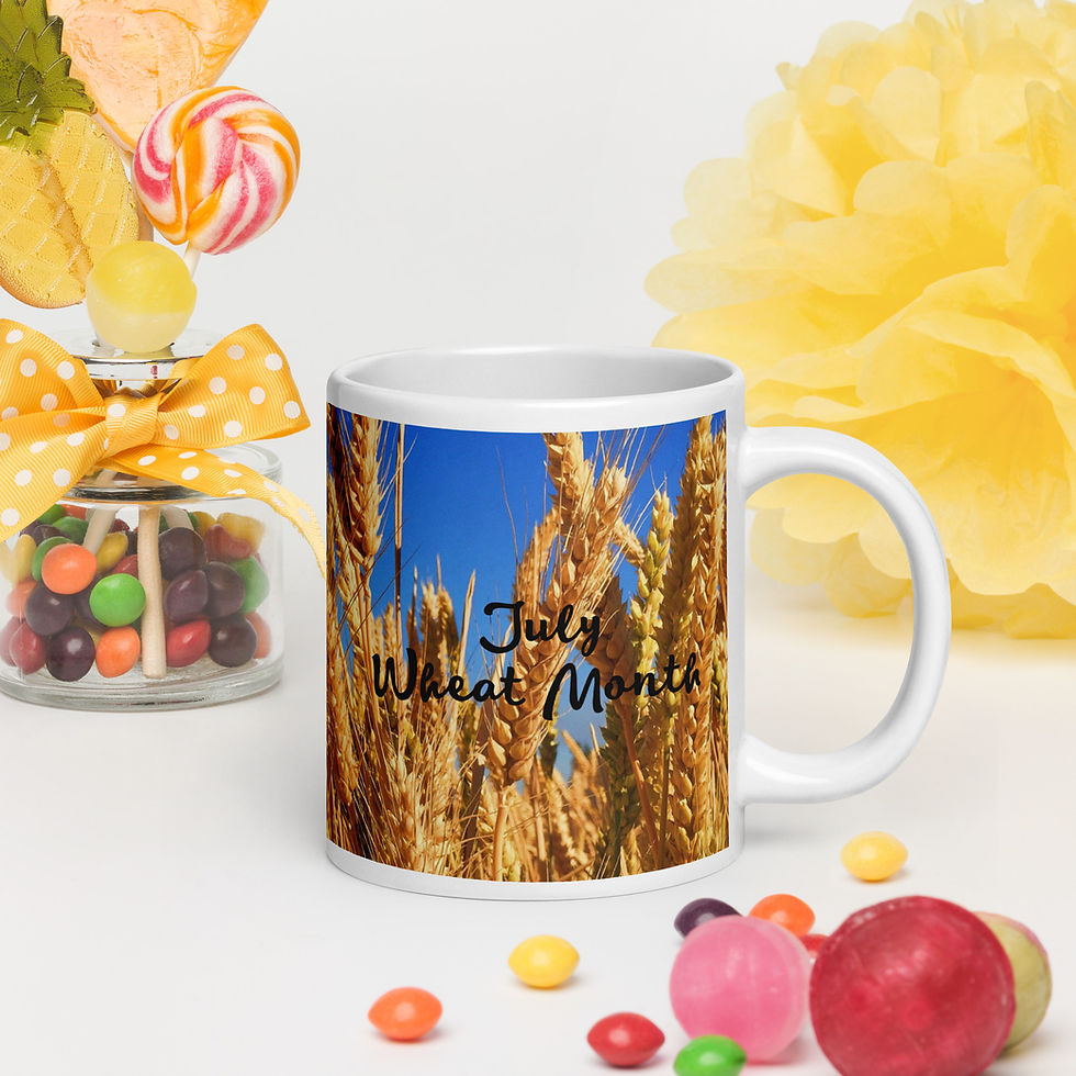 White glossy mug July Wheat Month