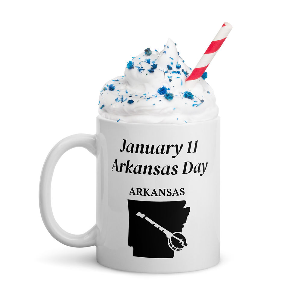 Thumbnail: White glossy mug January 11 Arkansas Day