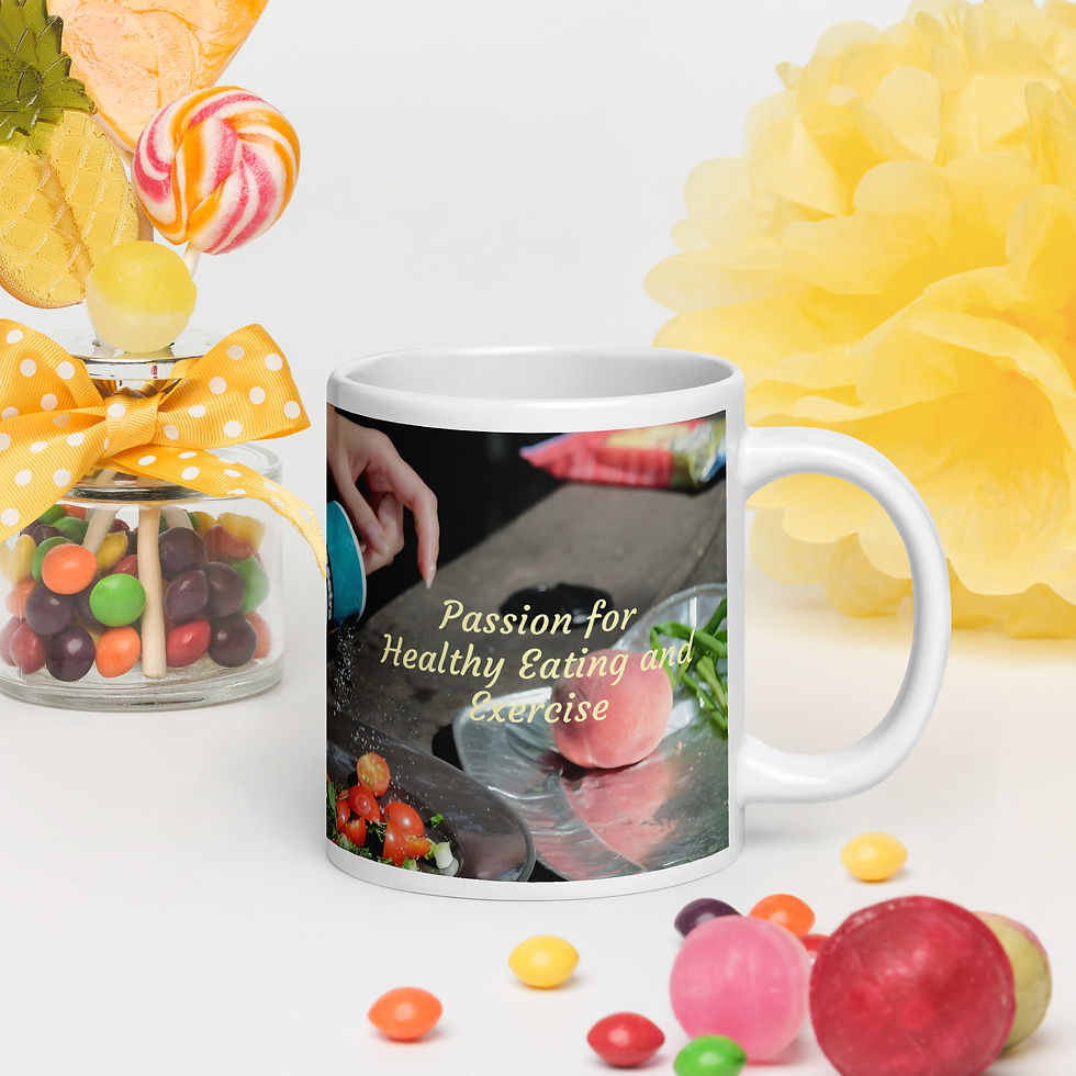 White glossy mug Passion for Healthy Eating and Exercise
