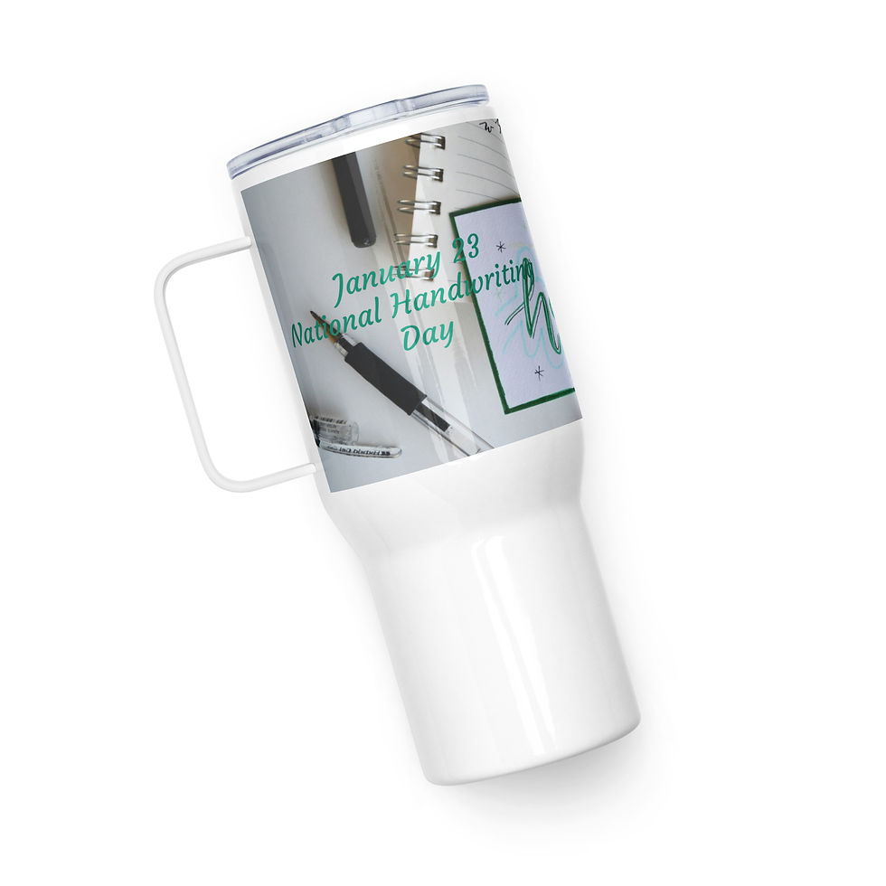 Thumbnail: Travel mug with a handle January 23 National Handwriting Day