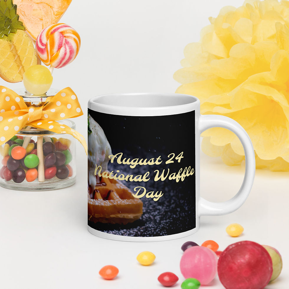 White glossy mug August 24 National Waffle Day