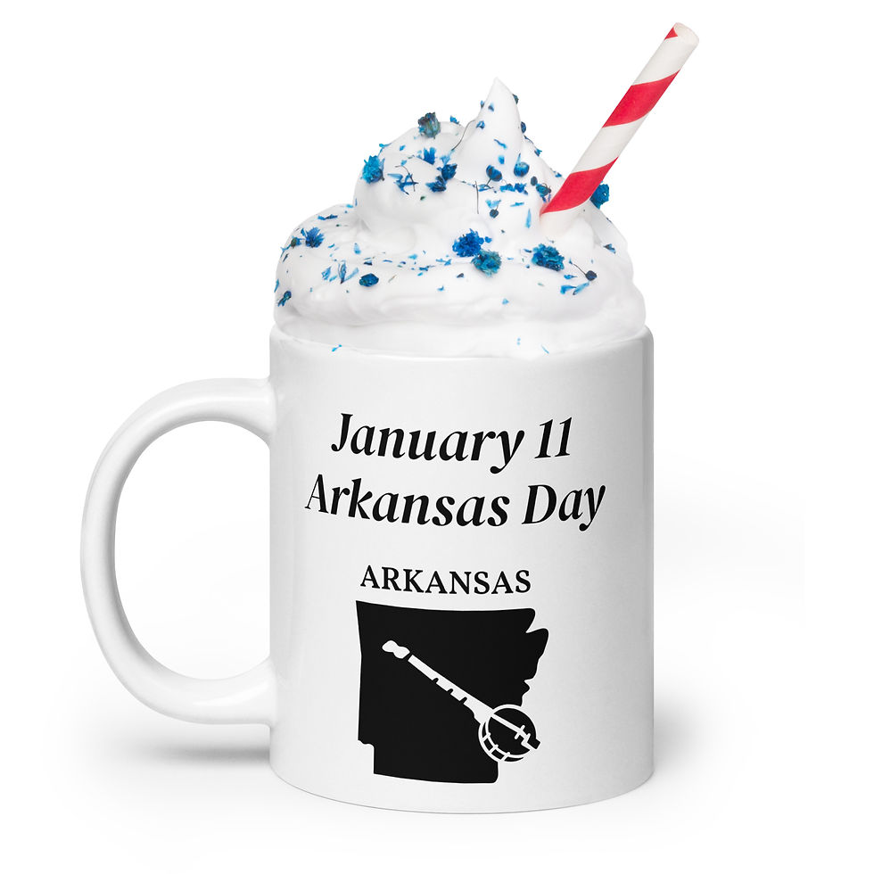 Thumbnail: White glossy mug January 11 Arkansas Day