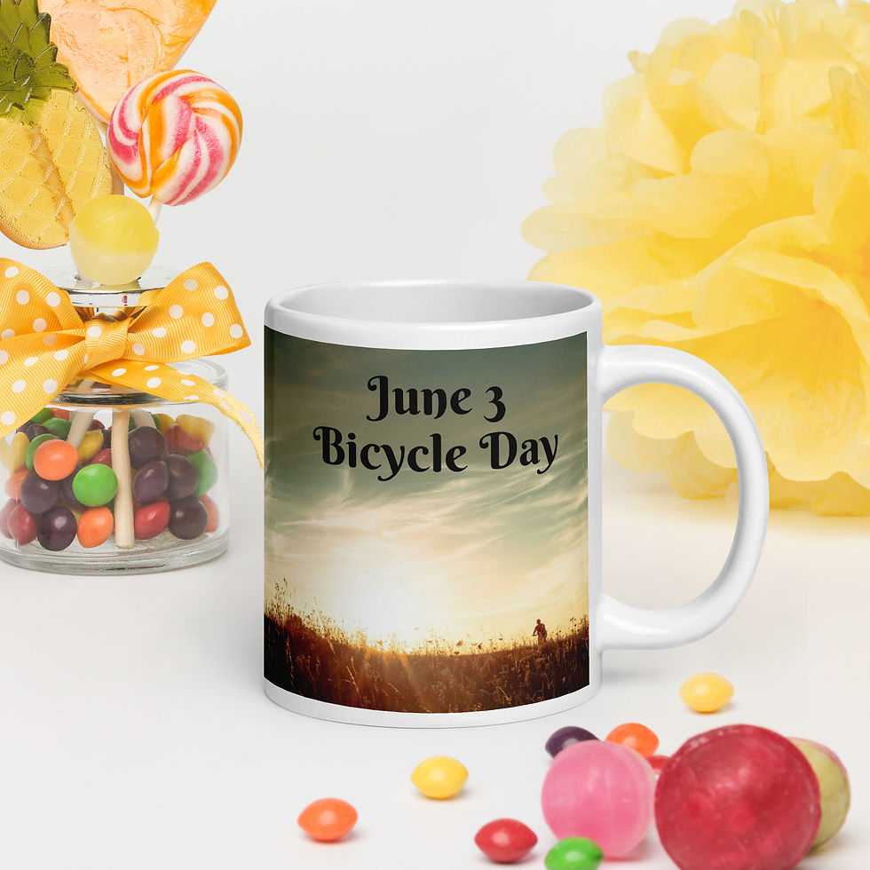 White glossy mug June 3 Bicycle Day