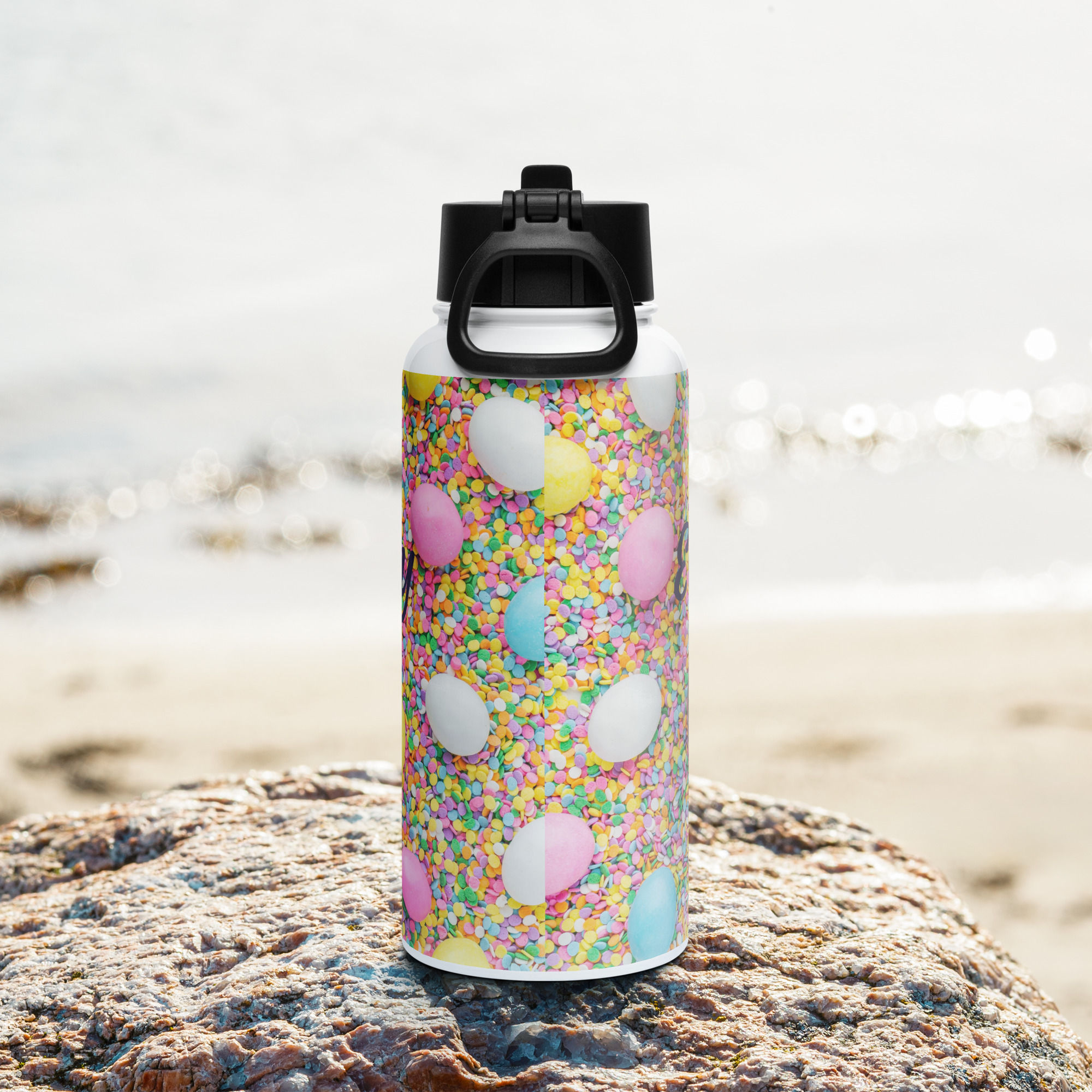 Stainless steel water bottle with a straw lid April 5 Easter Sunday