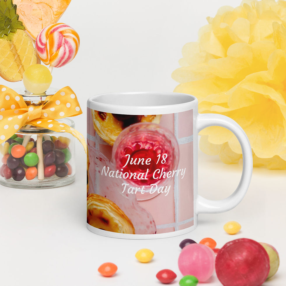 White glossy mug June 18 National Cherry Tart Day