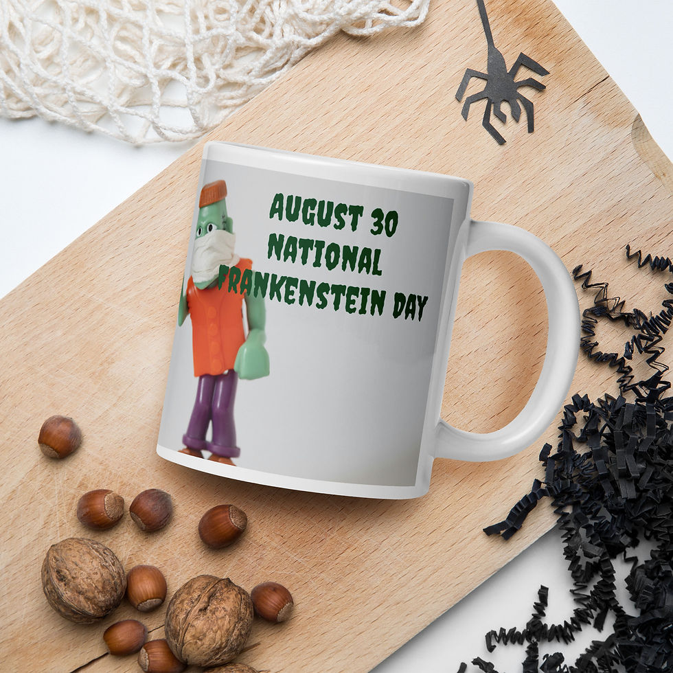 White glossy mug August 30 National Frankenstein Day