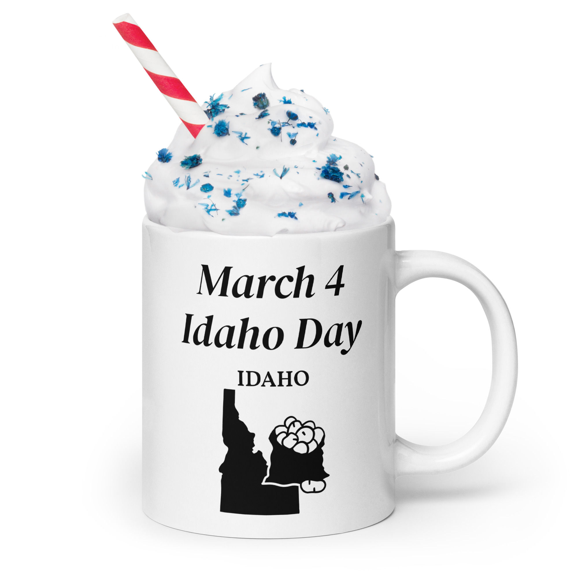 White glossy mug March 4 Idaho Day
