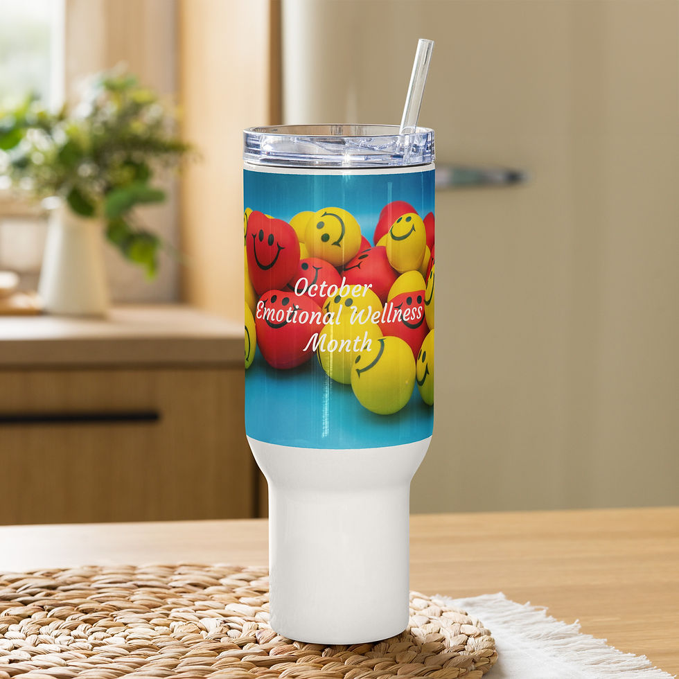 Travel mug with a handle October Emotional Wellness Month