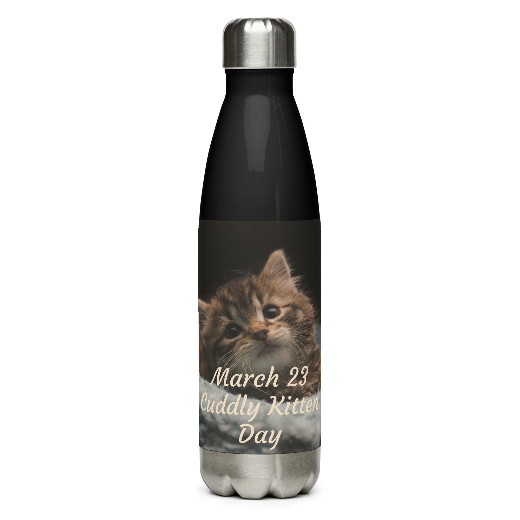 Stainless steel water bottle March 23 Cuddly Kitten Day