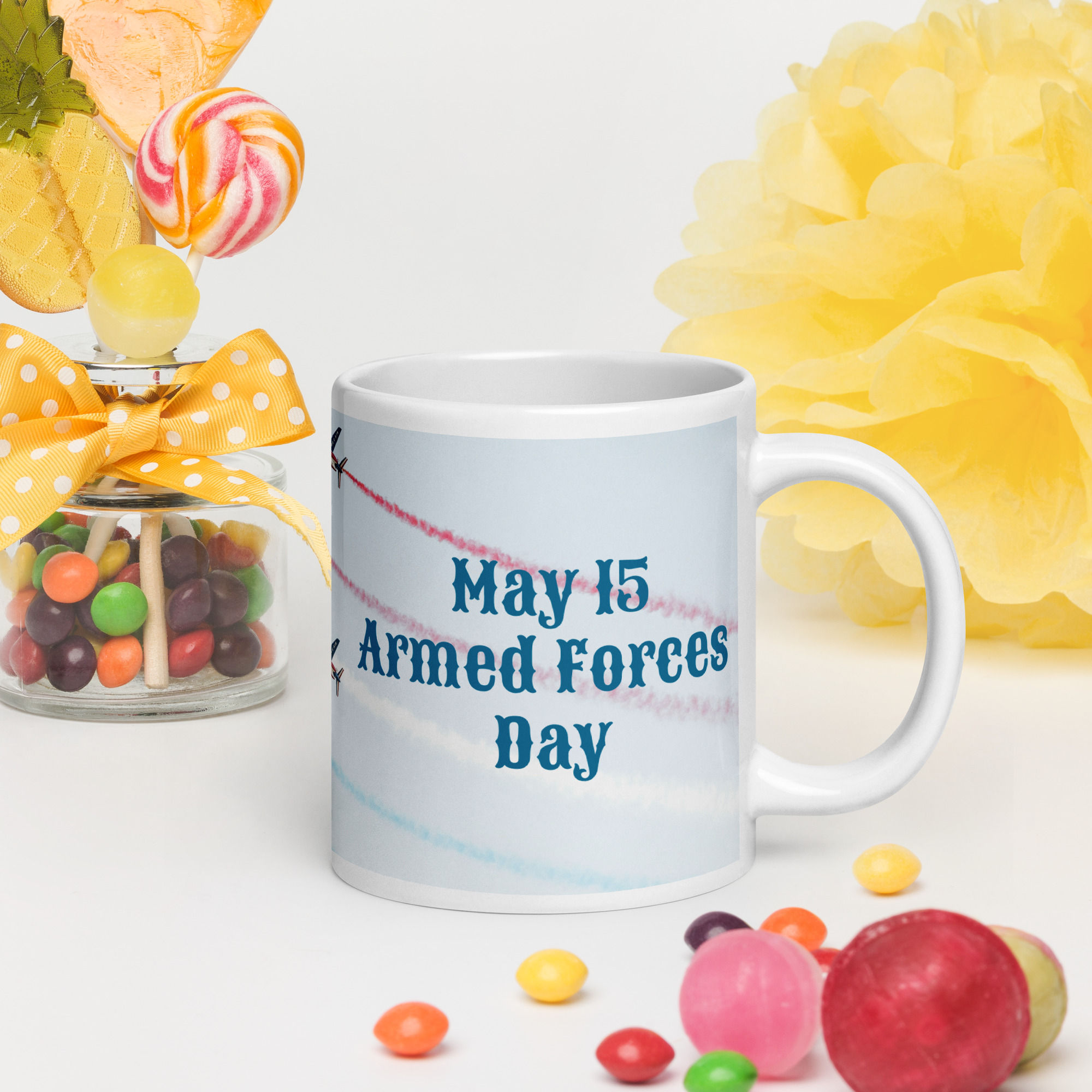 White glossy mug May 15 Armed Forces Day