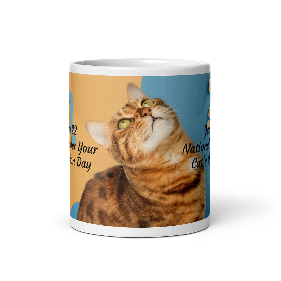 Thumbnail: White glossy mug January 22 National Answer Your Cat's Question Day