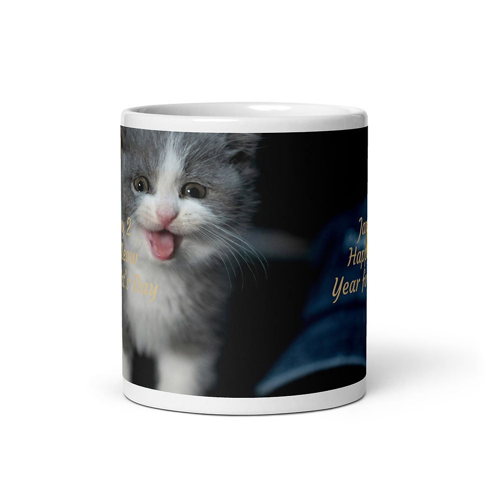 Thumbnail: White glossy mug January 2 Happy Meow Your for-Cat's Day
