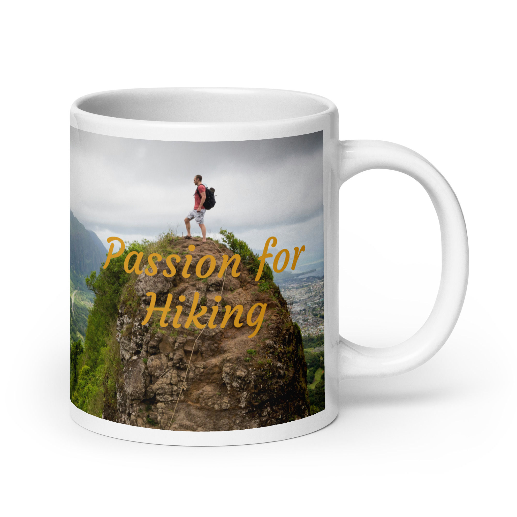 White glossy mug Passion for Hiking