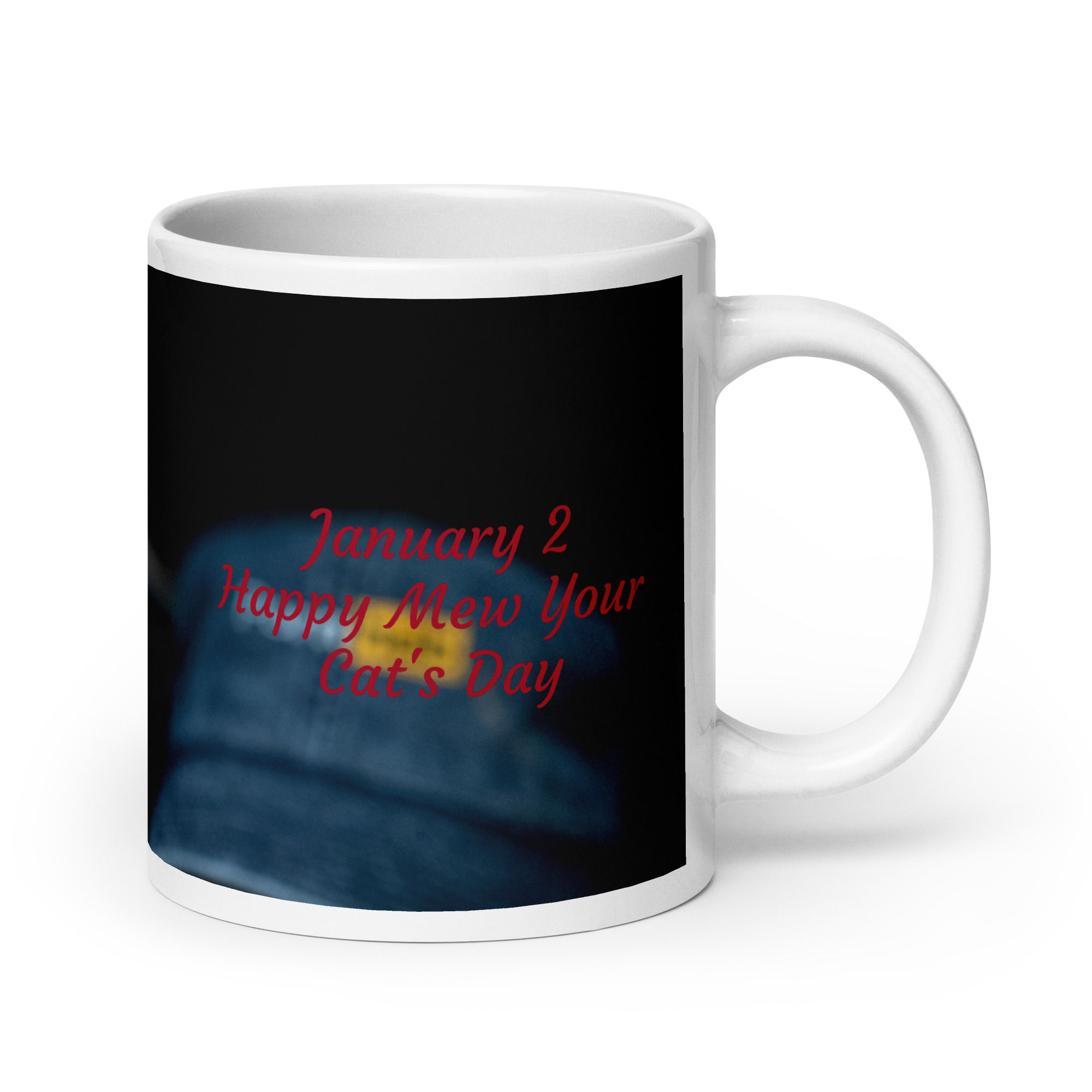 White glossy mug January 2 Mew Your Cat's Day