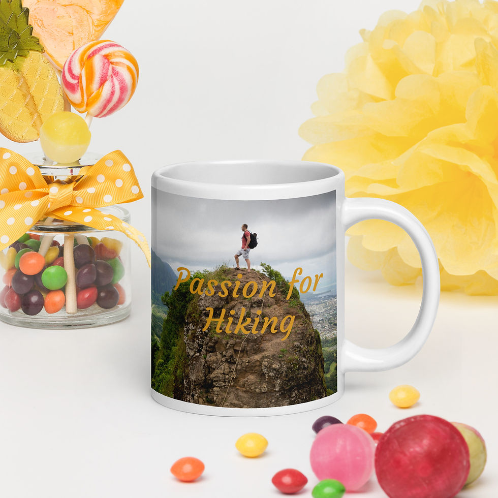 White glossy mug Passion for Hiking