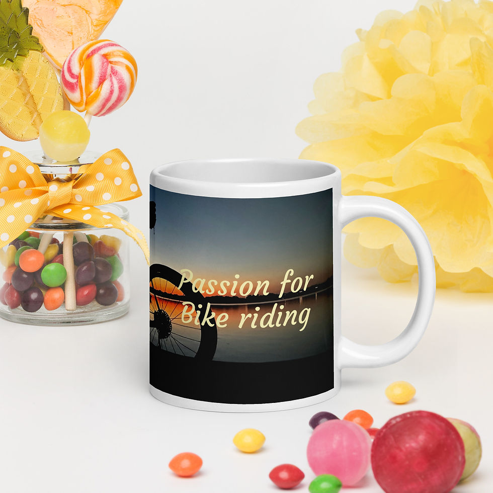 White glossy mug Passion for Bike Riding