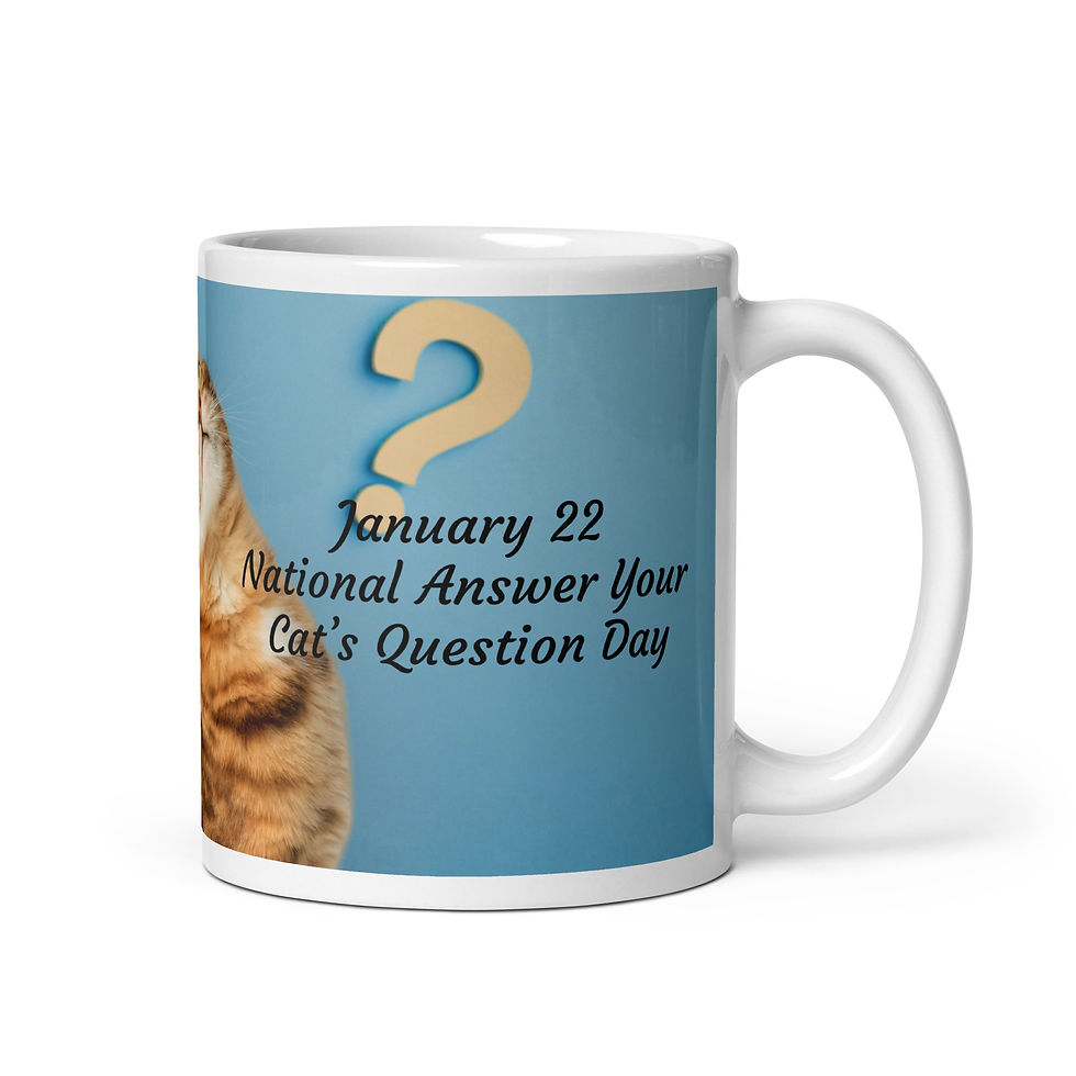 Thumbnail: White glossy mug January 22 National Answer Your Cat's Question Day