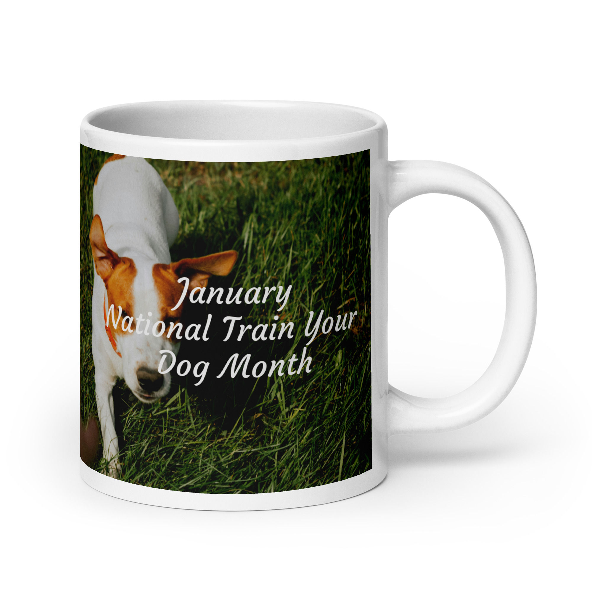 White glossy mug National Train Your Dog Month