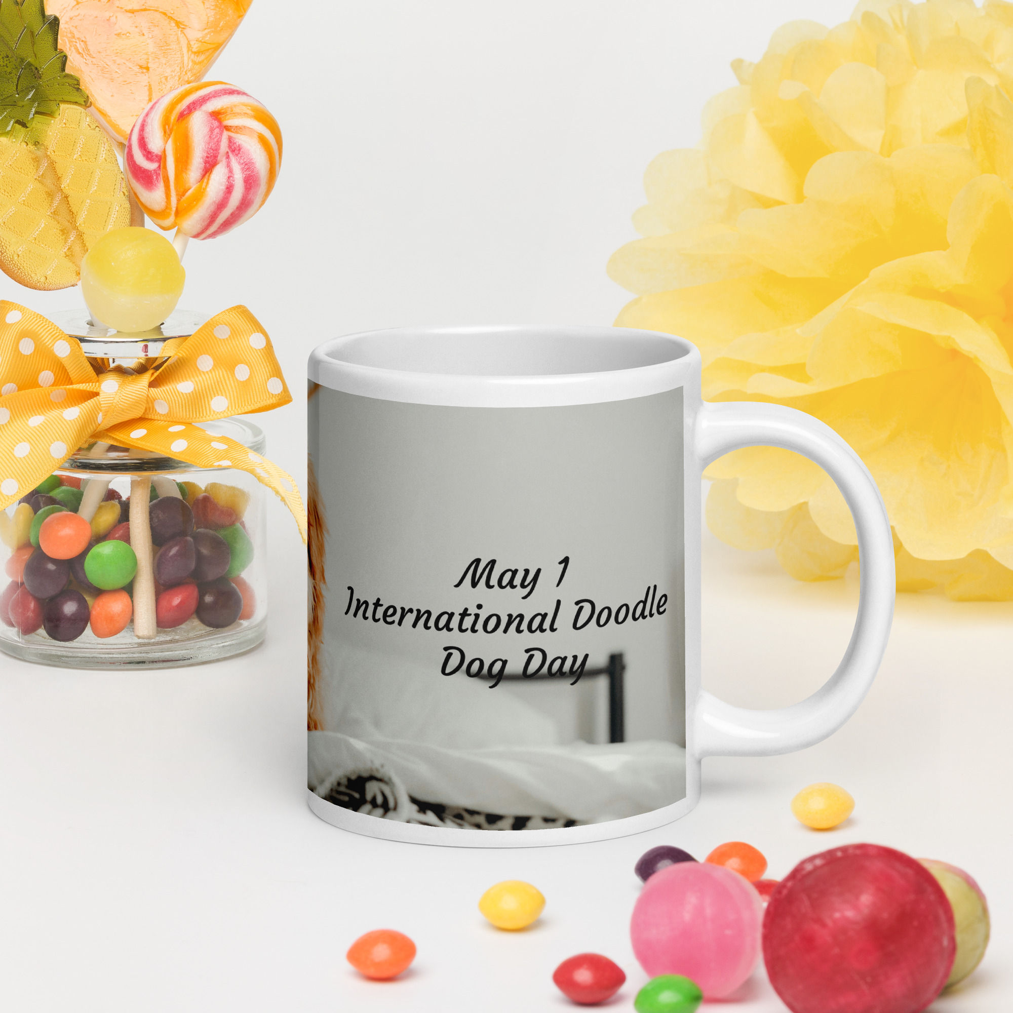 White glossy mug May 1 International Doodle Dog Day