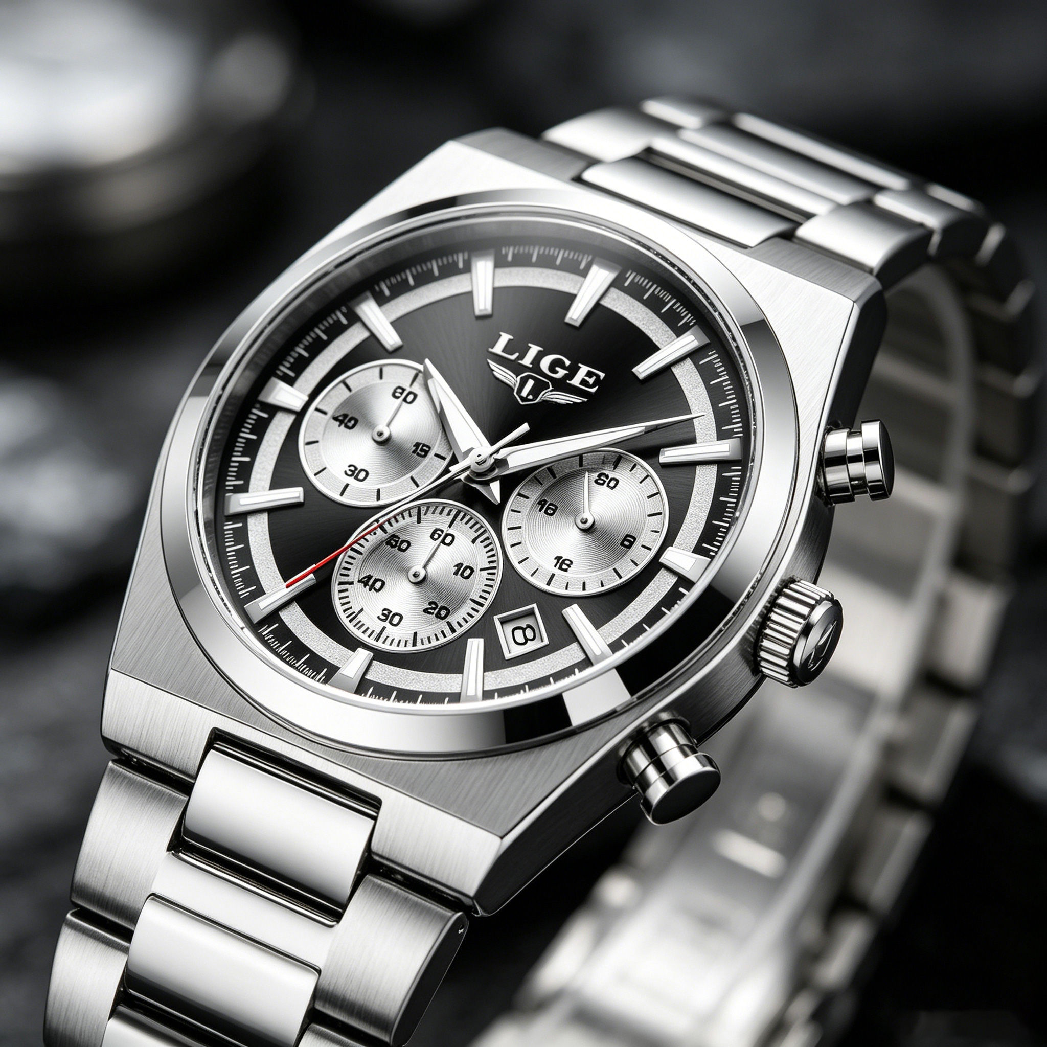 LIGE Original Fashion Men Clock Waterproof Luminous Chronograph Date Watch For M