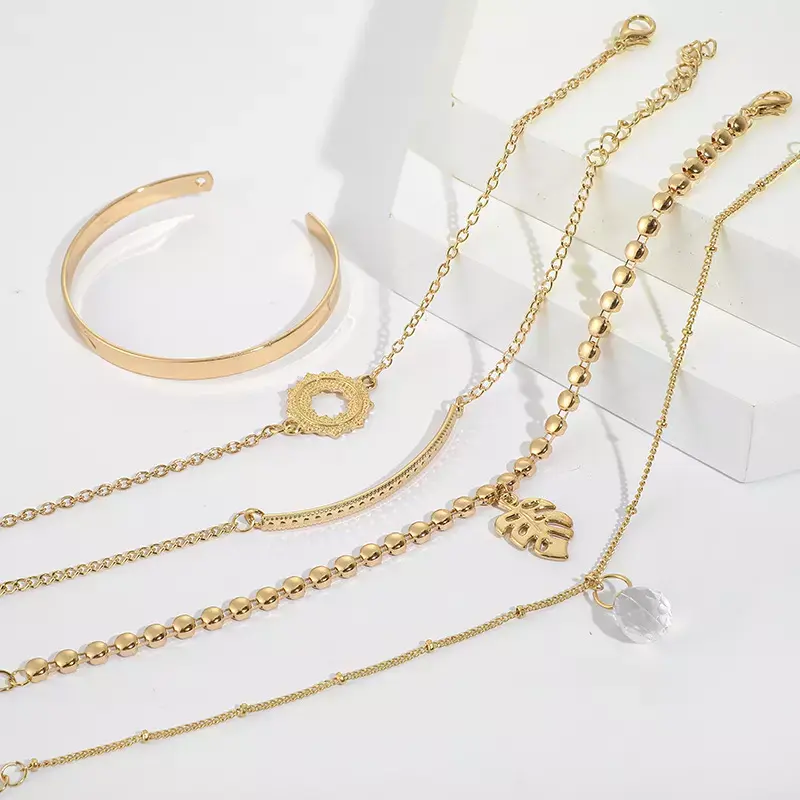 Thumbnail: 5pcs Crystal Stone Charm Bracelet Set