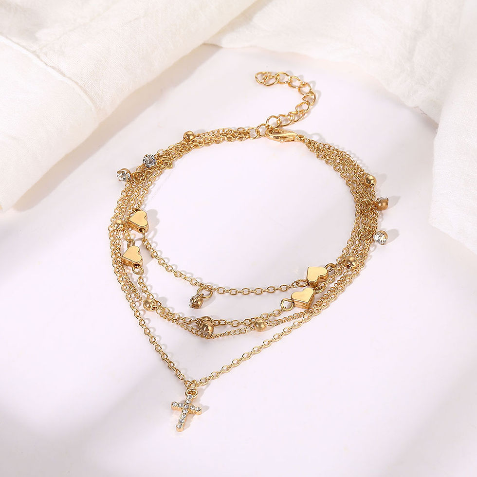 الصورة المصغرة: Gold Multilayer Crystal Ankle Bracelet Foot Chain
