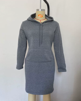 Thumbnail: Solid Hooded Dress With Pocket