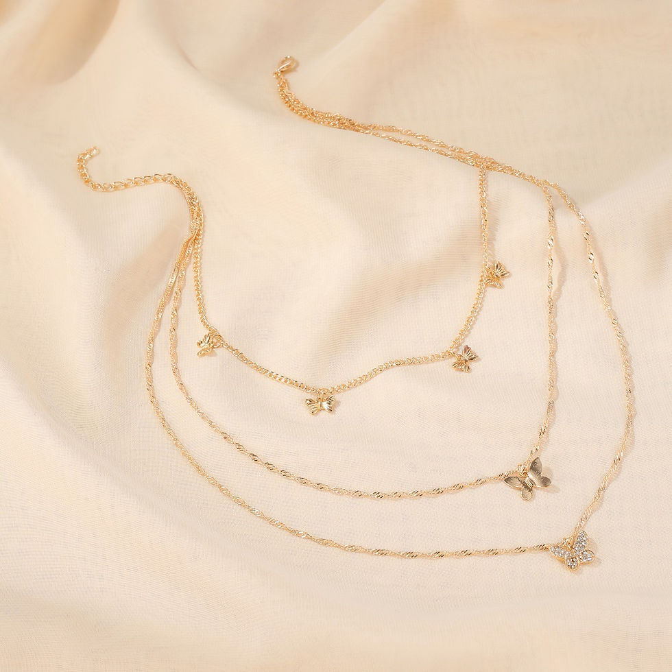Thumbnail: Rhinestone Decor Butterfly Charm Layered Necklace