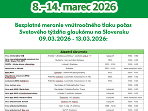 Bezplatné meranie vnútroočného tlaku počas Svetoveho týždňa glaukómu na Slovensku 09.03.2026 - 13.03.2026