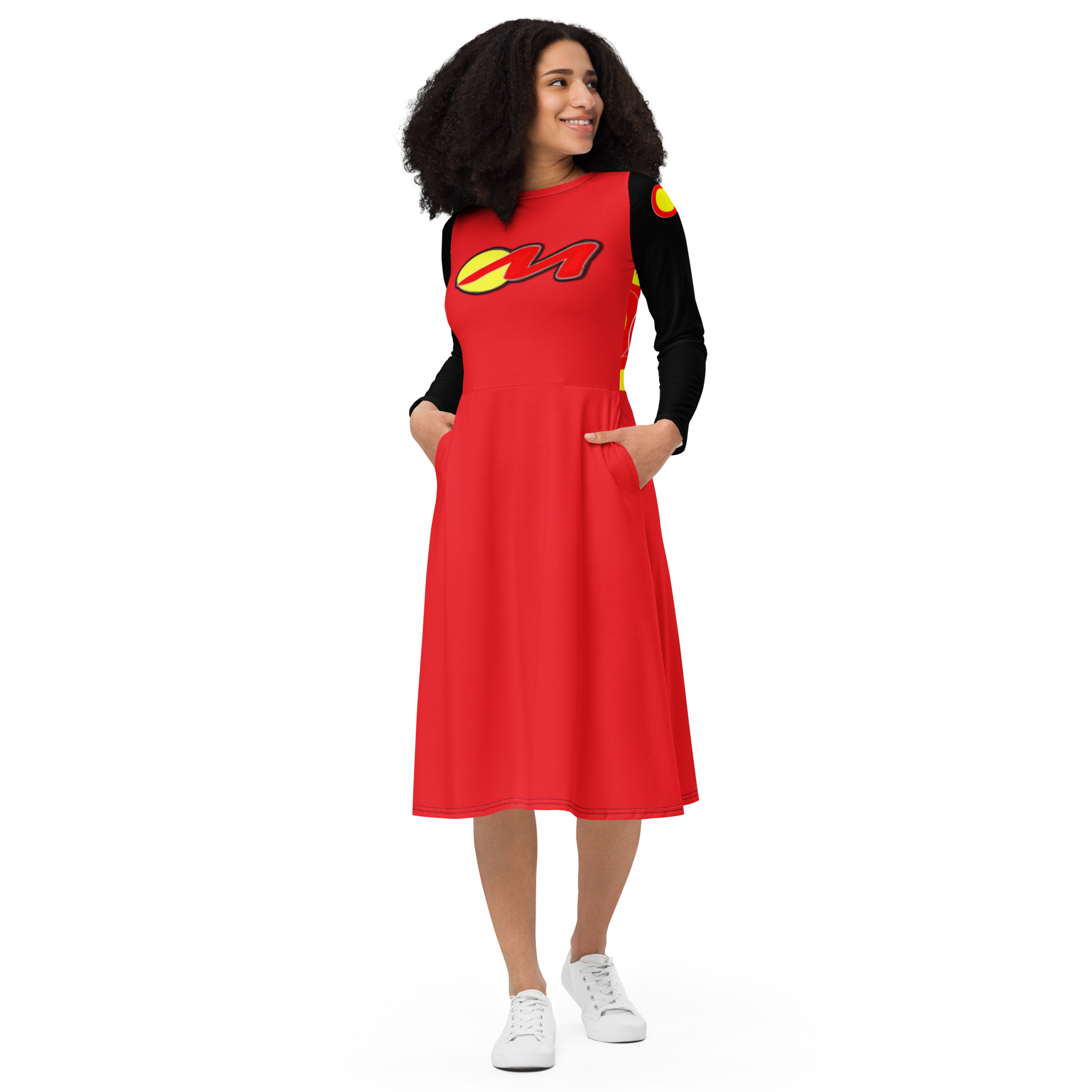 ARTMM RM11 Robe midi à manches longues et imprimé intégral