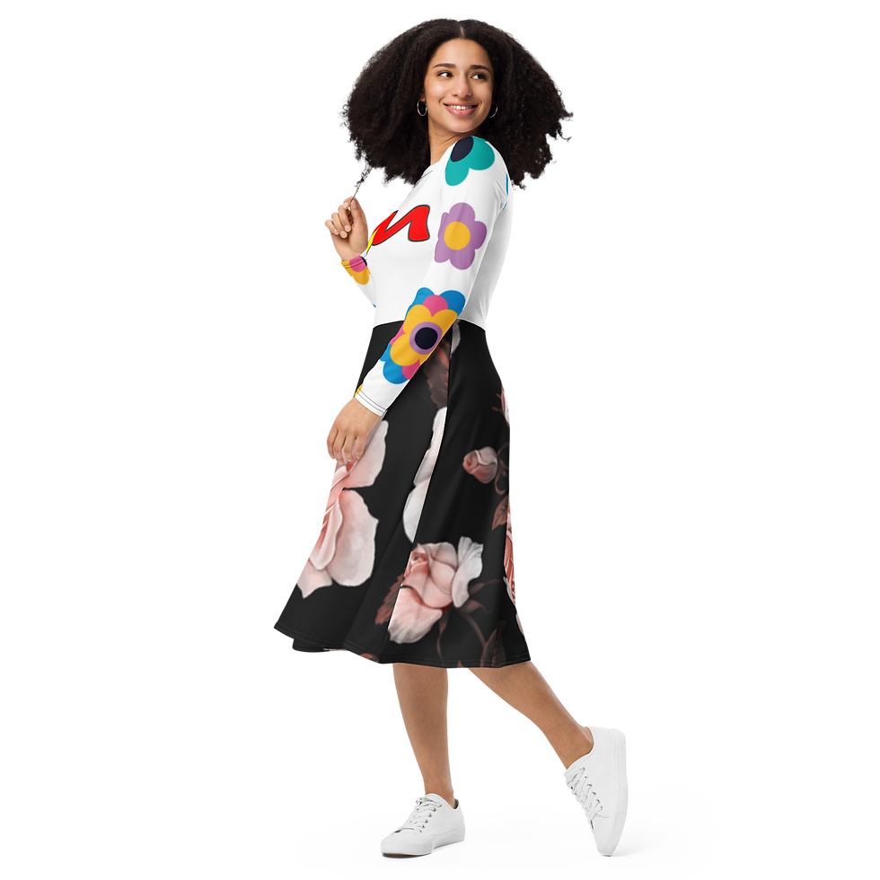 Miniatura: ARTMM R2X2 Robe midi à manches longues et imprimé intégral