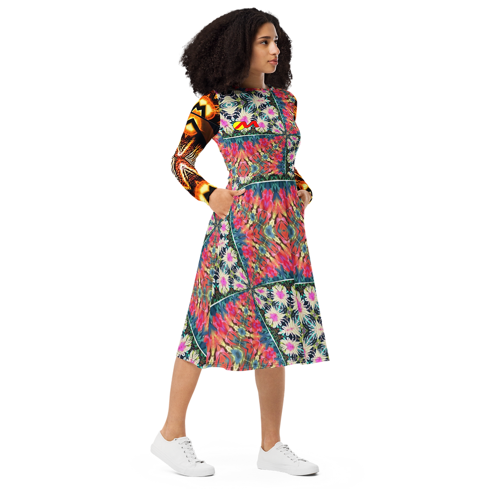 Miniatura: ARTMM FLEURS01 37 / 5 000  Robe midi à manches longues et imprimé intégral