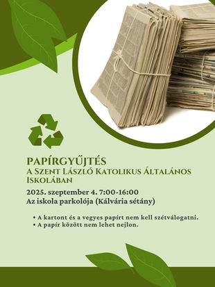 ♻️ Papírgyűjtés az iskolában (szeptember 4.)