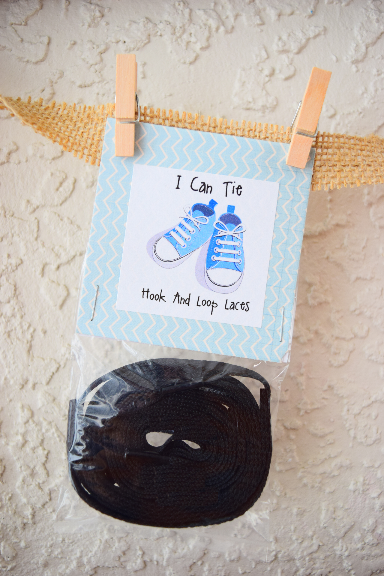 Black I Can Tie  Hook and Loop Laces