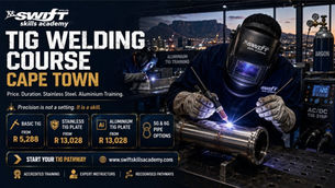 "Swift Skills Academy Cape Town – South Africa’s accredited TIG welding course delivering precision GTAW argon welding mastery on stainless‑steel and aluminium pipework with AC/DC TIG equipment. Learners trained in full PPE under SAQA, MERSETA, and QCTO pathways toward coded welding, workplace competency, and Red Seal artisan certification – the gold standard in national welding qualifications."