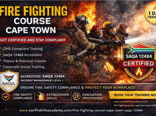 "fire fighting course Cape Town SAQA 12484 accredited training firefighters using hose and extinguishers workplace fire safety compliance OHS Act South Africa emergency response certification corporate team training"