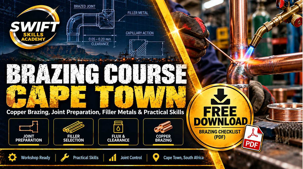 Brazing course Cape Town – oxy-acetylene and copper brazing training with joint preparation, filler selection, flux control, and South Africa checklist
