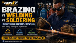 "At Swift Skills Academy in Cape Town, South African learners receive supervised oxy‑acetylene brazing training on accurately prepared metal joints. Oxygen and acetylene cylinders are securely mounted with regulators, flashback arrestors, suitable filler rods, flux, and full PPE. Under expert guidance, learners master heat control, capillary joint filling, inspection techniques, and fabrication skills. This accredited programme embeds workplace safety, compliance, and technical competence, aligning with South Africa’s industry demand for skilled brazers and welders."