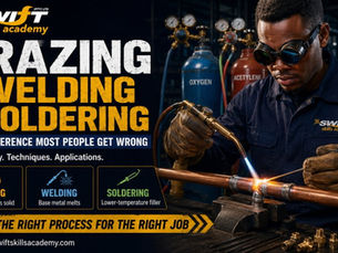 "At Swift Skills Academy in Cape Town, South African learners receive supervised oxy‑acetylene brazing training on accurately prepared metal joints. Oxygen and acetylene cylinders are securely mounted with regulators, flashback arrestors, suitable filler rods, flux, and full PPE. Under expert guidance, learners master heat control, capillary joint filling, inspection techniques, and fabrication skills. This accredited programme embeds workplace safety, compliance, and technical competence, aligning with South Africa’s industry demand for skilled brazers and welders."