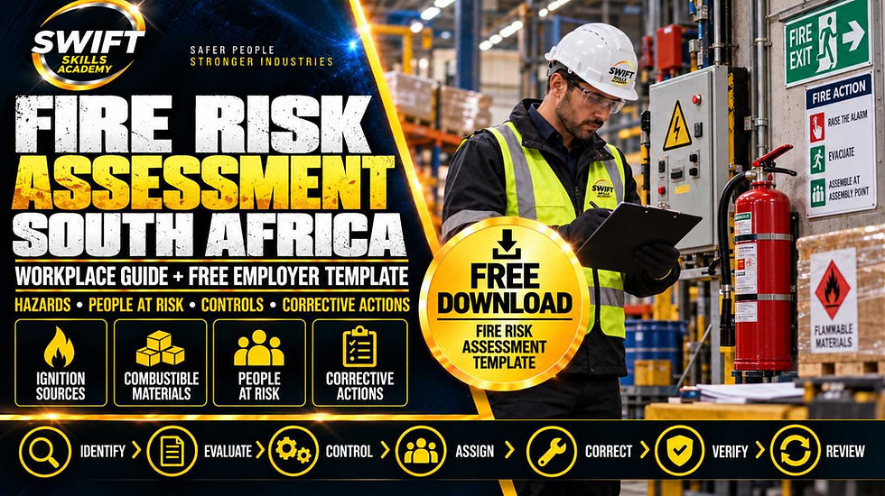 South Africa workplace fire risk assessment with compliance‑ready template, employer fire safety checklist, evacuation planning, and downloadable PDF pack from Swift Skills Academy in Cape Town